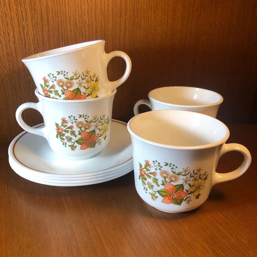 Vintage Corelle Indian Summer Cups/Saucers Set ✨ Corning Glass Works 1970s–80s